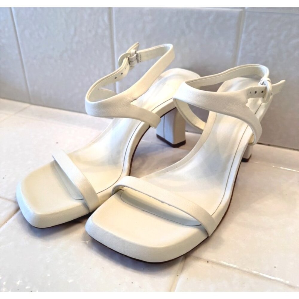 Vince Square Open Toe Luella Buckle Ankle Strap Size 8.5 NEW 3.25" Heel Marble C - Picture 9 of 11